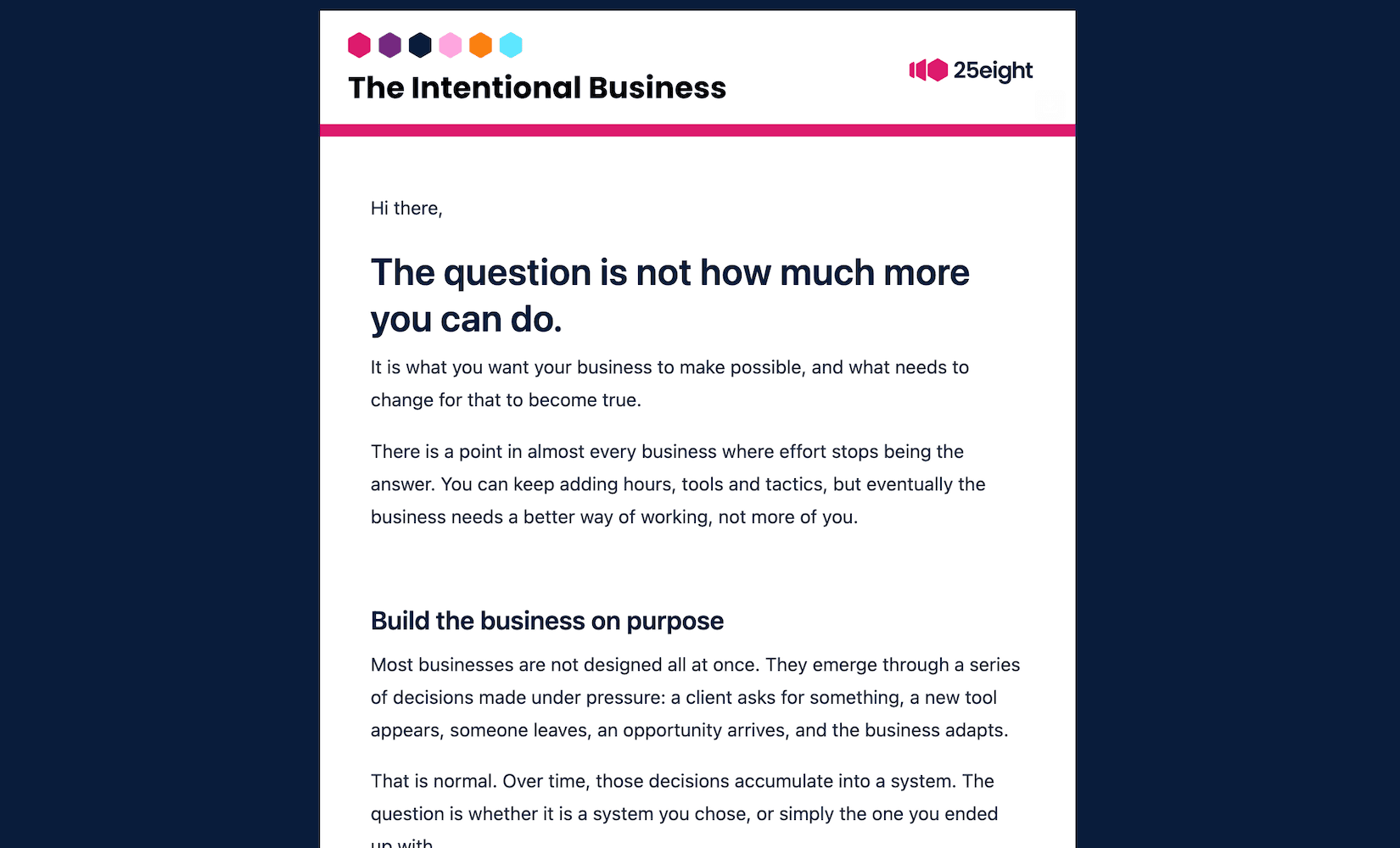 An example edition of The Intentional Business newsletter