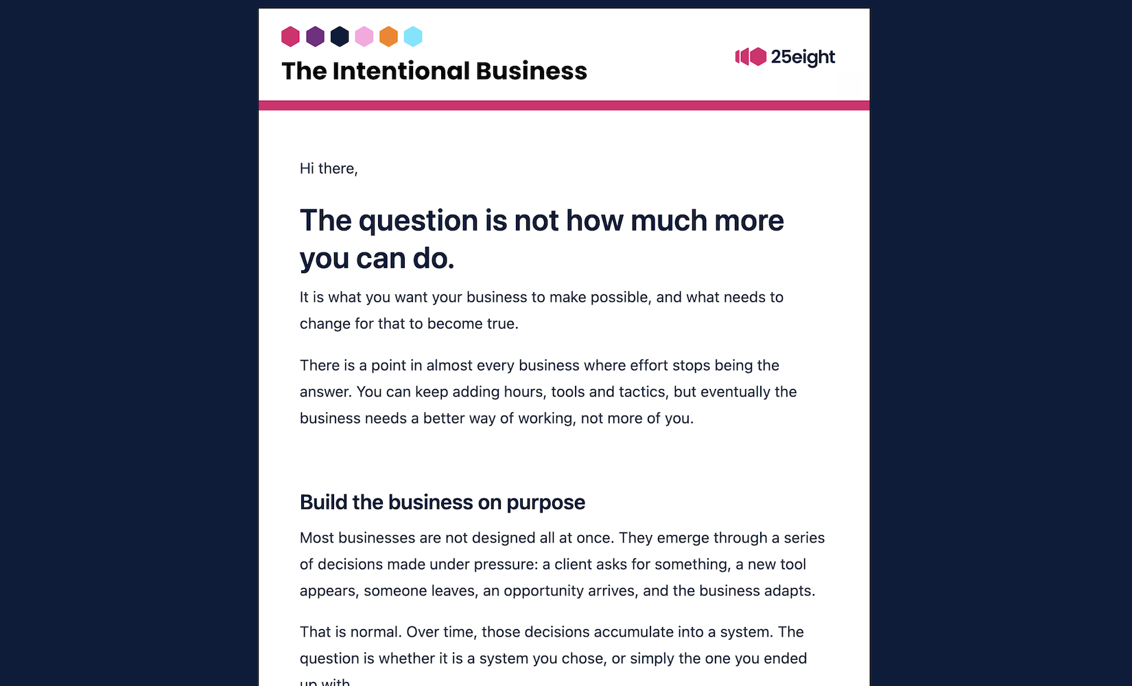An example edition of The Intentional Business newsletter