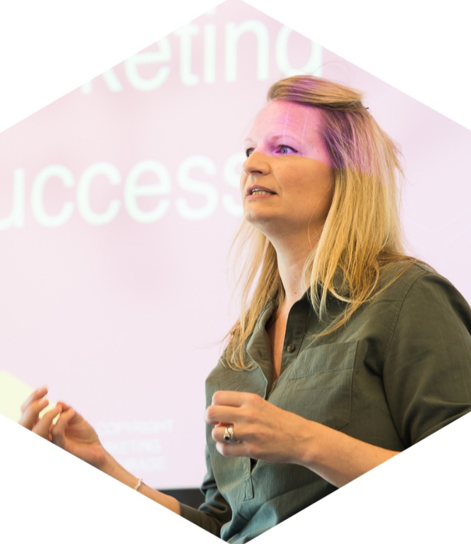 Sam Hurley presenting on marketing success
